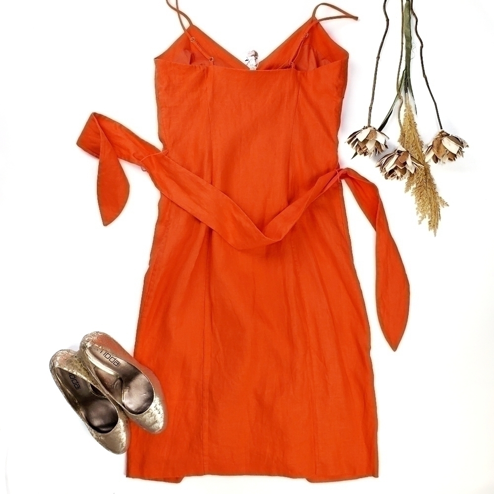 🔴 New JOIE Carmell Warm Terra Orange Linen Dress Size Large - Picture 10 of 16